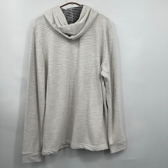 Marine Layer Gray White Striped Drawstring Montecito Beach Hoodie Size Large - Picture 8 of 10